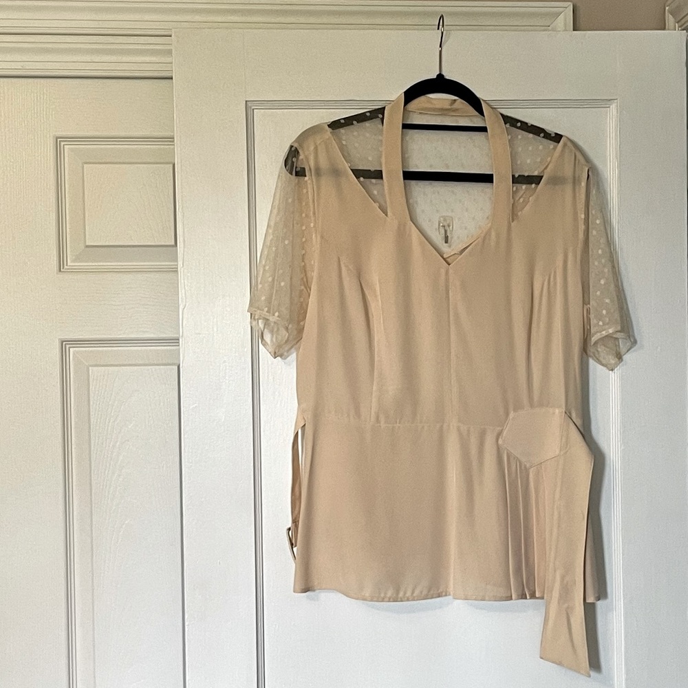 J. PETERMAN Silk Pleated Peplum Top